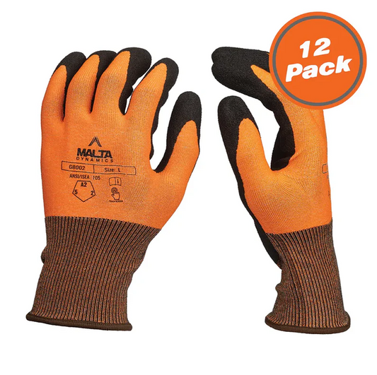 Malta Dynamics Nitrile Dipped Cut A2 Work Gloves, 12 Pack